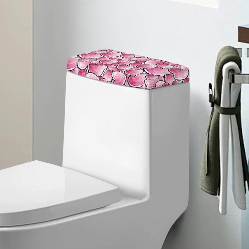 Tesivruno Heart Shape Pattern Toilet Tank Lid Cover for Bathroom, Machine-Washable Valentine's Day Decor Toilet Tank Dust-Proof Cover Fits Most Toilets Tanks, Pink - Image 1
